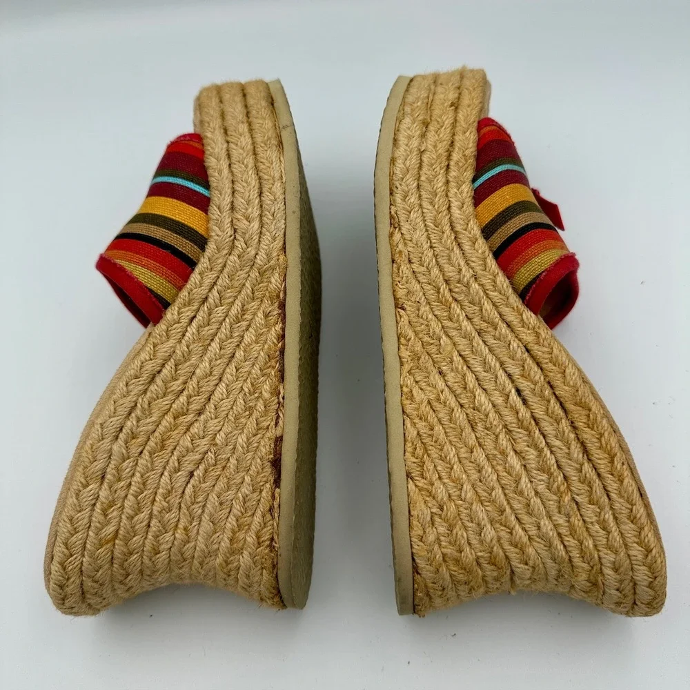 Bongo Sherri Womens Red Multi Stripe Platform Wedge Espadrille Sandals Size 7.5M